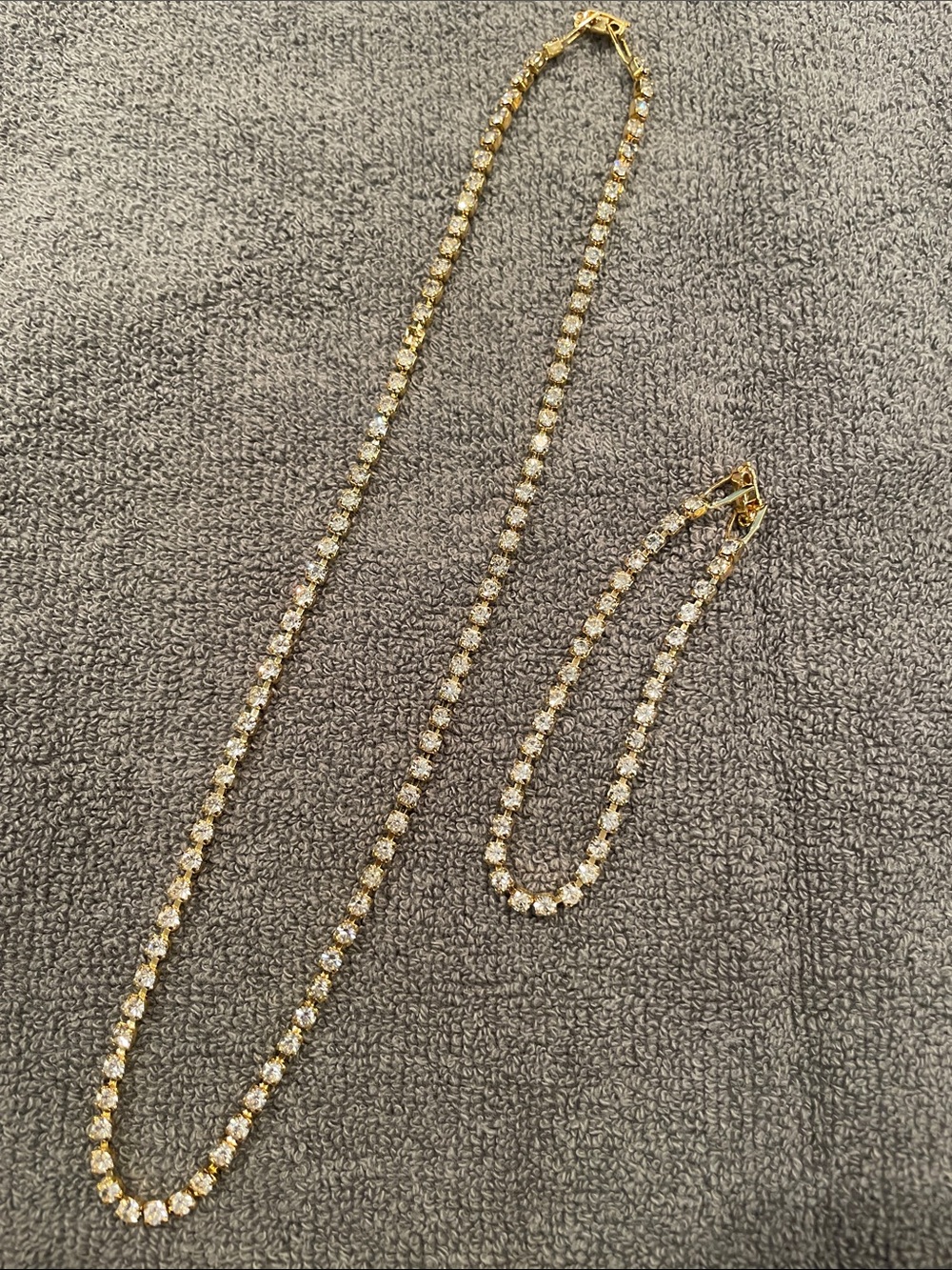 Gold-Tone Crystal Tennis Necklace 17” and 6” Bracelet Set